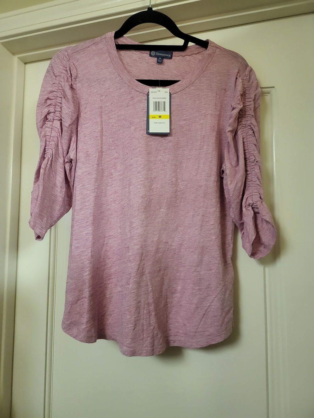 Democracy Dusty Pink Ruched Sleeve Top Size Medium New Nwt
